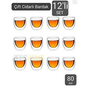 12’li Set Espresso Bardağı 80 Ml Kahve Bardağı Çift Cidarlı Bardak Viski Bardağı