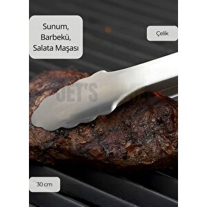 Sunum Maşası Barbekü Maşası Mangal Maşa Silikon Salata Maşası Siyah 30 Cm