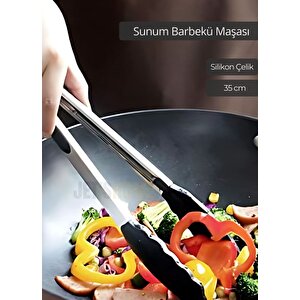 Sunum Maşası Barbekü Maşası Mangal Maşa Silikon Salata Maşası Siyah 35 Cm