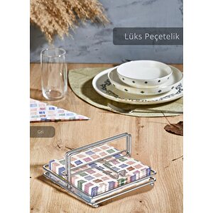 Lüks Peçetelik Paslanmaz Kare Model Çelik Gri