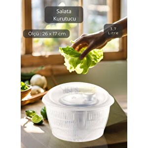 Salata Kurutucu Kilitli Kapak Sebze Kurutucu  Bpa Free Yeşillik Yıkama Kurutma Kabı 3,7 Litre