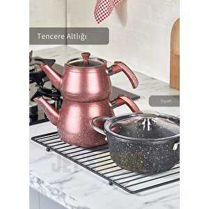 Nihale Paslanmaz Tencere Çaydanlık Altlığı Isıya Dayanıklı Mutfak Tezgahı Koruyucusu Çelik Siyah