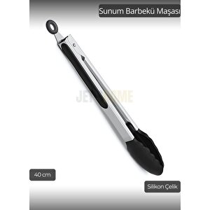 Sunum Maşası Barbekü Maşası Mangal Maşa Silikon Salata Maşası Siyah 40 Cm
