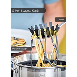 Silikon Spagetti Kaşığı Paslanmaz Çelik Saplı 32 Cm