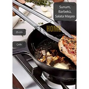 Sunum Maşası Barbekü Maşası Mangal Maşa Çelik Salata Maşası 25 Cm