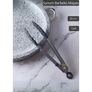 Sunum Maşası Barbekü Maşası Mangal Maşa Silikon Salata Maşası Kırmızı Gri 25 Cm