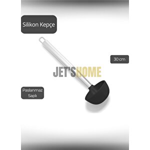 Silikon Kepçe Paslanmaz Saplı Servis Kepçesi Siyah 30 Cm