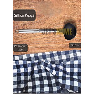 Silikon Kepçe Paslanmaz Saplı Servis Kepçesi Siyah 30 Cm