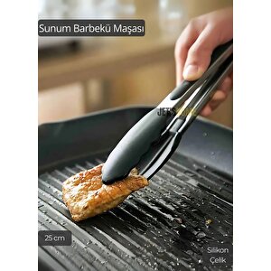 Sunum Maşası Barbekü Maşası Mangal Maşa Silikon Salata Maşası Siyah 25 Cm