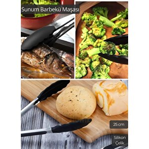 Sunum Maşası Barbekü Maşası Mangal Maşa Silikon Salata Maşası Siyah 25 Cm