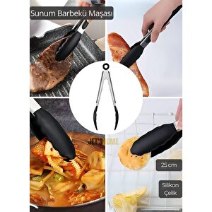 Sunum Maşası Barbekü Maşası Mangal Maşa Silikon Salata Maşası Siyah 25 Cm