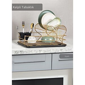 2 Katlı Bulaşıklık Tezgah Üstü Tabaklık Bpa Free Bulaşık Sepeti Kalpli Gold