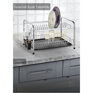 2 Katlı Bulaşıklık Tezgah Üstü Tabaklık Bpa Free Bulaşık Sepeti Yuvarlak Ayak Krom
