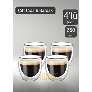 4’lü Set Cappuccino Bardağı Latte Bardağı Çift Cidarlı Bardak Americano Bardağı 250 Ml Kahve Bardağı
