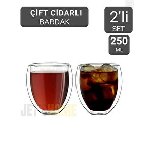 2’li Set Kahve Bardağı 250 Ml Çay Bardağı Çift Cidarlı Bardak Cam Magnolya Bardağı