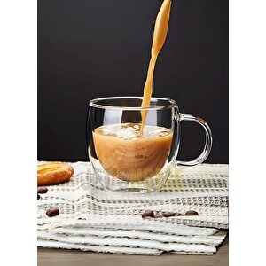 4’lü Set Kulplu Cappuccino Bardağı Latte Bardağı Çift Cidarlı Americano Bardağı 250 Ml Kahve Bardak