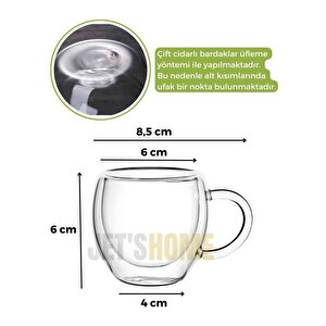 12’li Set Kulplu Espresso Bardağı Doppio Ristretto Bardağı Çift Cidarlı Türk Kahvesi Bardak 80 Ml