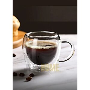 12’li Set Kulplu Espresso Bardağı Doppio Ristretto Bardağı Çift Cidarlı Türk Kahvesi Bardak 80 Ml