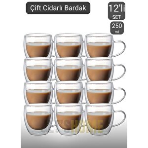 12’li Set Kulplu Cappuccino Bardağı Latte Bardağı Çift Cidarlı Americano Bardağı 250 Ml Kahve Bardak