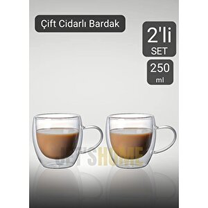 2’li Set Kulplu Cappuccino Bardağı Latte Bardağı Çift Cidarlı Americano Bardağı 250 Ml Kahve Bardak