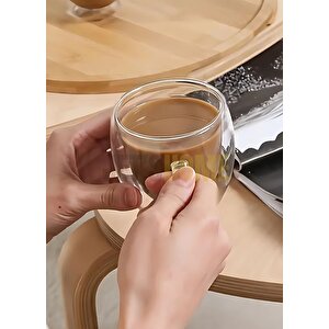 2’li Set Kulplu Cappuccino Bardağı Latte Bardağı Çift Cidarlı Americano Bardağı 250 Ml Kahve Bardak