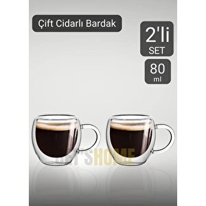 2’li Set Kulplu Espresso Bardağı Doppio Ristretto Bardağı Çift Cidarlı Türk Kahvesi Bardak 80 Ml