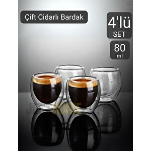 4’lü Set Espresso Bardağı  80 Ml Kahve Bardağı Çift Cidarlı Bardak Viski Bardağı