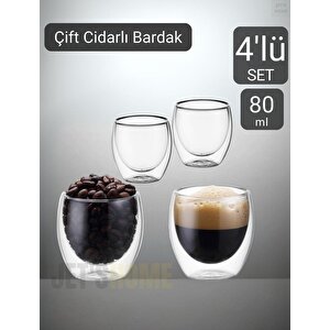 4’lü Set Espresso Bardağı  80 Ml Kahve Bardağı Çift Cidarlı Bardak Viski Bardağı