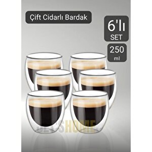 6’lı Set Cappuccino Bardağı Latte Bardağı Çift Cidarlı Bardak Americano Bardağı 250 Ml Kahve Bardağı
