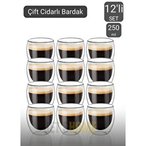 12’li Set Cappuccino Bardağı Latte Bardağı Çift Cidarlı Bardak Americano Bardağı 250 Ml Kahve Bardak