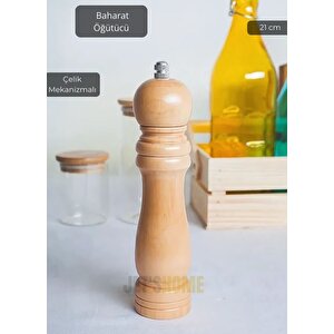 Karabiber Değirmeni Ahşap Baharat Değirmeni Kalınlık Ayarlı Baharat Öğütücü Çelik Bıçaklı 21 Cm