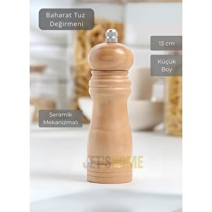 Karabiber Değirmeni Ahşap Tuz Değirmeni Kalınlık Ayarlı Baharat Öğütücü Seramik Bıçaklı 13 Cm