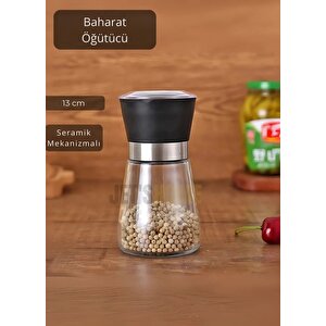 Baharat Öğütücü Kalınlık Ayarlı Karabiber Değirmeni Cam Tuz Değirmeni Seramik Bıçaklı 13 Cm