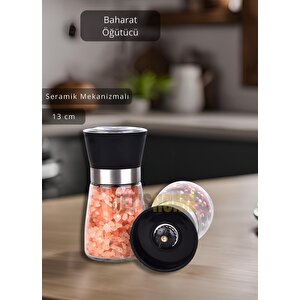 Baharat Öğütücü Kalınlık Ayarlı Karabiber Değirmeni Cam Tuz Değirmeni Seramik Bıçaklı 13 Cm