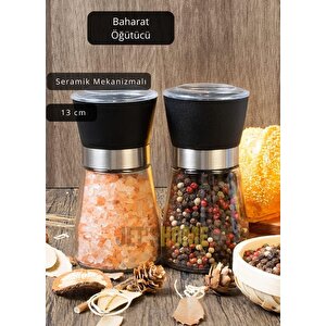 Baharat Öğütücü Kalınlık Ayarlı Karabiber Değirmeni Cam Tuz Değirmeni Seramik Bıçaklı 13 Cm