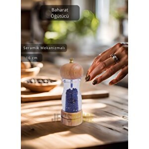 Baharat Öğütücü Kalınlık Ayarlı Karabiber Değirmeni Ahşap Tuz Değirmeni Seramik Bıçaklı 16 Cm