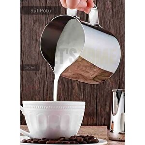Süt Potu Paslanmaz Süt Köpürtme Sürahisi Çelik Pitcher 350 Ml