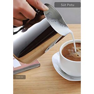 Süt Potu Paslanmaz Süt Köpürtme Sürahisi Çelik Pitcher 1000 Ml
