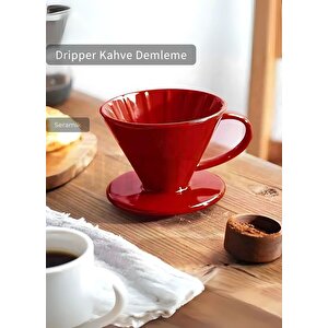 V60 02 Seramik Dripper Kahve Demleme Ekipmanı Aparatı Kırmızı