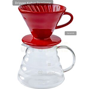 V60 02 Seramik Dripper Kahve Demleme Ekipmanı Aparatı Kırmızı