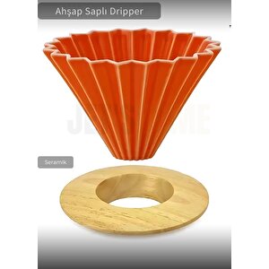 Ahşap Kahve Demleme Standı Dripper Turuncu