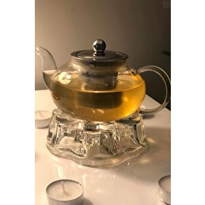 2’li Set Cam Demlik Ve Cam Isıtıcı Süzgeçli Demlik 600 Ml Bitki Çayı Demliği Borasilikat