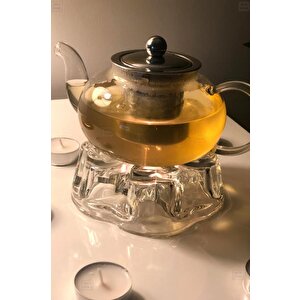 2’li Set Cam Demlik Ve Cam Isıtıcı Süzgeçli Demlik 600 Ml Bitki Çayı Demliği Borasilikat