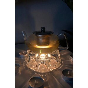 2’li Set Cam Demlik Ve Cam Isıtıcı Süzgeçli Demlik 500 Ml Bitki Çayı Demliği Borasilikat