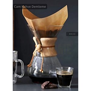 800 Ml Chemex Cam Kahve Demleme Ahşap Tutacaklı Büyük Boy 6 Bardak