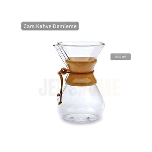 800 Ml Chemex Cam Kahve Demleme Ahşap Tutacaklı Büyük Boy 6 Bardak