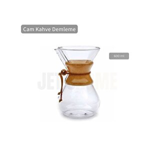 600 Ml Chemex Cam Kahve Demleme Ahşap Tutacaklı Orta Boy 4 Bardak