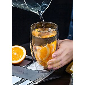 4’lü Set Büyük Latte Bardağı Cappuccino Bardağı Çift Cidarlı Bardak Americano Bardağı 450 Ml