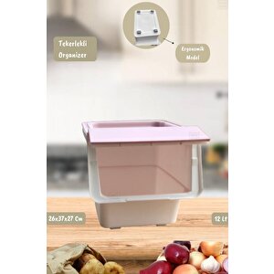 Tekli Tekerlekli Patateslik Soğanlık Oyuncak Kutusu Patates Soğan Sepeti Motek Beyaz-pembe 12 Lt