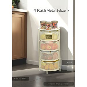 4 Katlı Sebzelik Açılır Metal Patates Soğan Sepeti Paslanmaz Meyvelik Organizer Sepet Krem